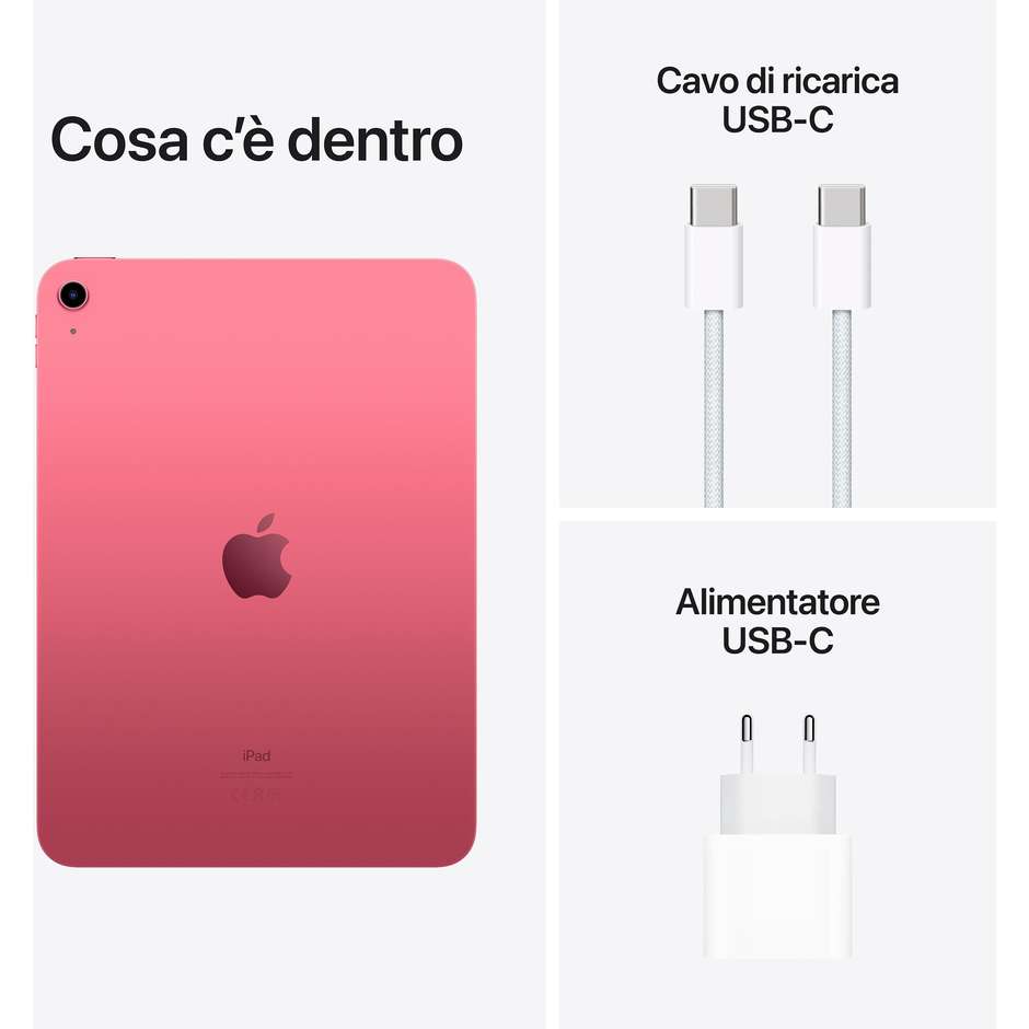 Apple iPad (10^gen.) Tablet 10.9" Memoria 256 Gb Wi-Fi iPadOS 16 colore Rosa
